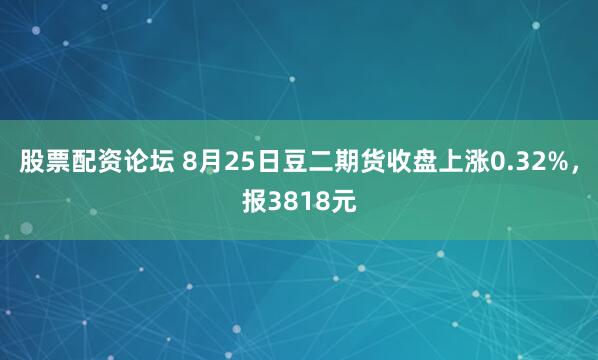 股票配资论坛 8月25日豆二期货收盘上涨0.32%，报3818元
